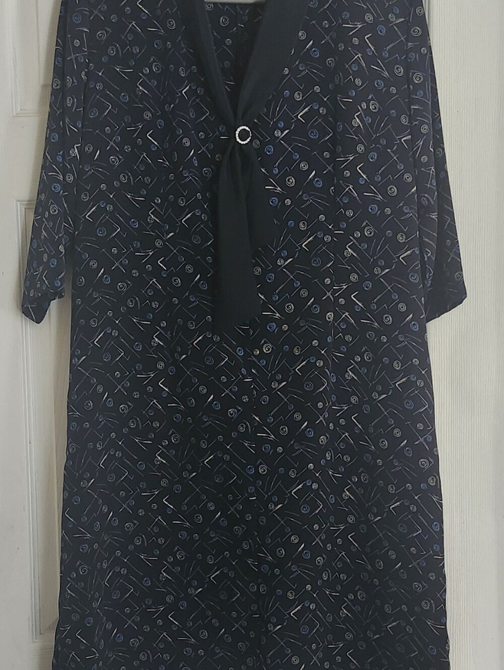 Vintage Navy Tie-Front Printed Dress